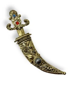 Vintage antik goldfarben Jambiya Dolch Brosche Pin unsigniert einzigartige Scheide - Bild 1 von 4