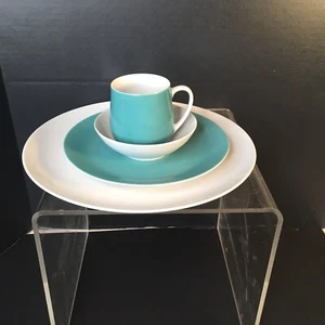 Johann Haviland JOH405 4pc Place Setting Solid Colors White Turquoise Modern HTF - Picture 1 of 9