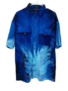 DTEK Sport Button Up Hemd Herren M dunkelblau Grafikdruck Polyester Kurzarm - Bild 1 von 6