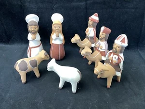 Peruvian Handmade Pottery Nativity Scene Set 8 Clay Christmas Decor Jesus - Picture 1 of 6