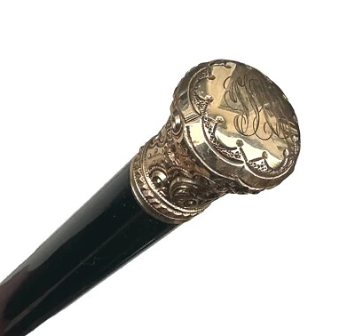 Vintage Antique 19C Simmons Brothers Rolled Gold Swagger Knob Walking Stick Cane - Image 1 of 4