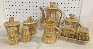 Vintage Mid-Century Chicken Basket Weave China Coffee Butter Jam sold by piece - Picture 1 of 24