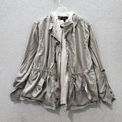 Torrid Women Jacket 00 Gray Cinched Waist Faux Hoodie Full Zip Pockets - Image 1 of 4