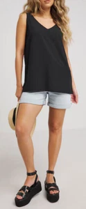 SIMPLY BE LADIES BLACK V NECK WOVEN VEST TOP NEW (ref 105) SALE - Picture 1 of 4