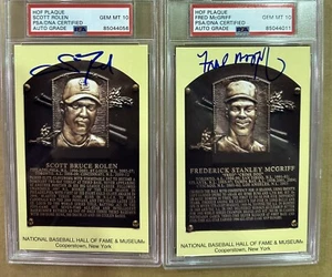 Fred McGriff Scott Rolen Signed Gold HOF Plaque Postcard Yellow PSA/DNA Auto 10 - Picture 1 of 8