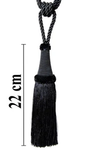 DE Raffhalter 65 cm Quaste 22 cm m.Kordel Schwarz Quasten Gardinenhalter Barock - Bild 1 von 2