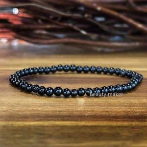 Black Tourmaline  Stretch Bracelet 4mm Natural  Beaded Gemstone EMF Protection - Picture 1 of 9