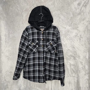 Giacca foderata trapuntata Legendary Outfitters uomo XL nera a quadri con cappuccio e bottoni - Foto 1 di 15