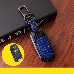 Blue Leather Paint Plastic Smart Key Cover Fob For Dodge Chrysler Jeep 5 Buttons - Picture 1 of 2