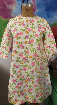 Vestido para mujer Dayglo floral hecho a mano de los años 60 con manga corta mediana Foto 1 de 4