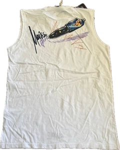 Vintage Maui and Sons weißes ärmelloses T-Shirt Hai SIGN ME UP SELTENE PROBE NEU ETIKETT - Bild 1 von 15