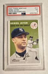 PSA 5 Graded 2003 Topps Heritage Derek Jeter #10 NY Yankees Green Background - Picture 1 of 9