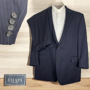 Chaps 2 Piece Suit Mens 46R 38x32 Navy Blue Multicolor Striped Wool Two Buttons - Picture 1 of 13
