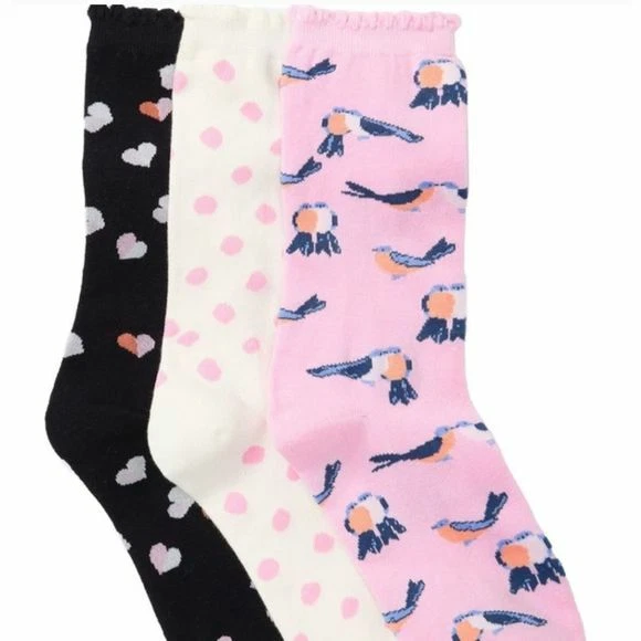 Pack de 3 calcetines Kate Spade New York Crew corazones pájaros puntos Foto 1 de 1