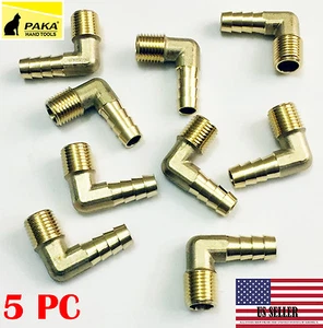 (5 Stück) 3/8 SCHLAUCH WIDERHAKEN KRÜMMER X 1/4 AUSSENGEWINDE NPT Messing Rohrverschraubung Gas Kraftstoff Wasser  - Bild 1 von 4