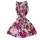 Express Fioletowa Różowa Kwiatowa Barbiecore Peplum Sukienka z krawatem Pasek Bez rękawów M