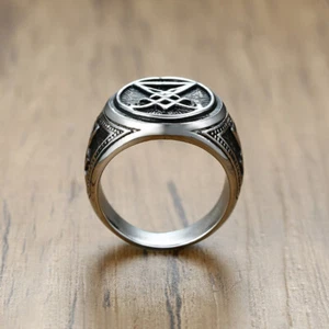 Sigilo de Lucifer Sello de Satanás Hombres Anillo de Sello Acero Inoxidable Motociclista Amuleto Regalo - Imagen 1 de 8