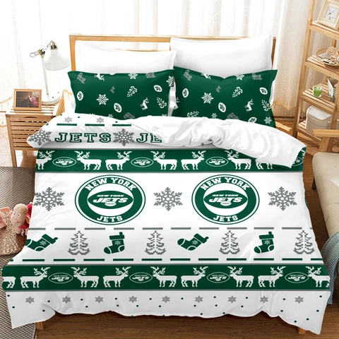 New York Jets Christmas Bedding Set 3 Pieces Soft Duvet Cover Pillowcases Gift Cover