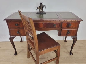 Vintage Writing Desk Leather Gilt Top Mahogany With Key Delivery Available - Picture 1 of 22