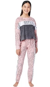 Justice Girls Pajamas Pink 10 3 Piece Set Top Pants Shorts Cheetah Logo - Picture 1 of 12