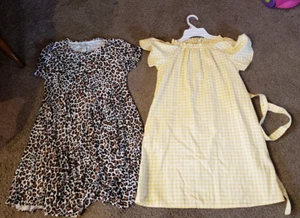 NICE LOT o 2 Girls Sundress Dress Nordstrom Uniqlo Yellow Check Cheetah 10-12 L - Picture 1 of 5