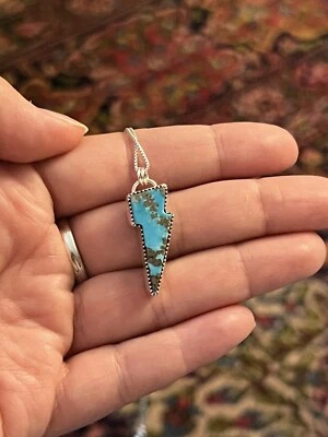 Kingman Turquoise Pyrite Lightning Bolt Necklace in sterling silver - Image 1 of 4