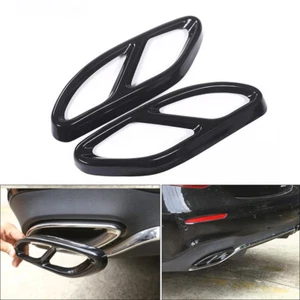 Black Exhaust Muffler Tips Tail Pipe Cover Trim For Mercedes Benz GLC C E-Class - Picture 1 of 10