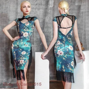 Vestido de baile de rendimiento de salón con flecos florales de samba latina Cha Tango - Imagen 1 de 9