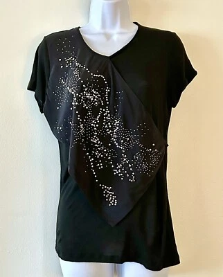 Balenciaga T's Black Viscose Silk Studded Front T-Shirt Top Size S - Image 1 of 4