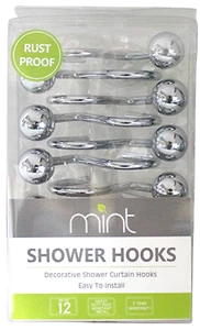 Chrome Shower Curtain Hooks - Decorative Ball Style, Rustproof, Easy Ins 12-Pack - Picture 1 of 6