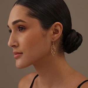 925 Sterling Silver Double Twisted Gold-Plated Dangler Earrings for Women Teen - Picture 1 of 6