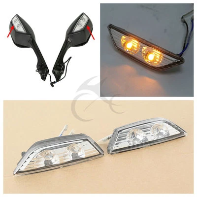 Rearview Mirrors Turn Signal Lights For Kawasaki Ninja ZX10R 2011-2015 2014 2013 - Image 1 of 4