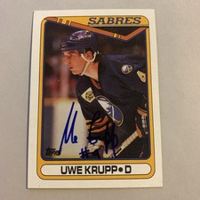 1990-91 Topps Hockey #390 Uwe Krupp Buffalo Sabres Signed Autographed Card