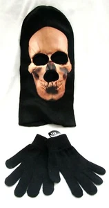 Halloween Beige Skeleton Skull face mask open mouth+Black Gloves costume attire  - Picture 1 of 3