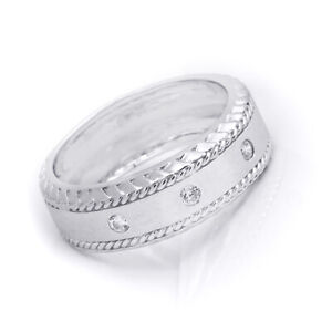Mens 1/10 Carat Round Cut Wedding Band Ring 100% Genuine Silver Size 8-12