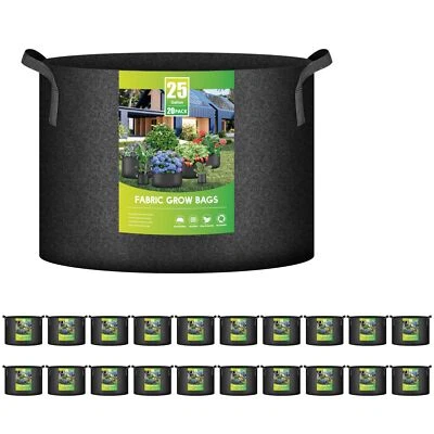 Paquete de 10/20 bolsas de cultivo engrosadas de 25 galones maceta de tela no tejida para jardín negra Foto 1 de 4