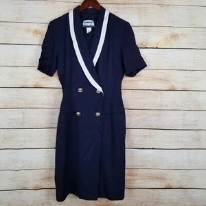 VTG Dani Max by Lois Snyder Dress Womens Size 10 VLV Navy Blue Union Made Wrap - Picture 1 of 10