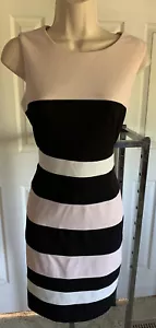 NEW Tommy Hilfiger stretch Career/Party sheath dress stripe Black Pink White L - Picture 1 of 10