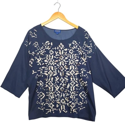 Новый PENDLETON доломан рукав Топ бисером темно-синий большой юго-западный принт с подкладкой - Изображение 1 из 4