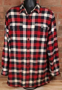 LL Bean Sherpa Lined Shirt Jacket Mens Large Tall Red Plaid Button Down - Picture 1 of 8