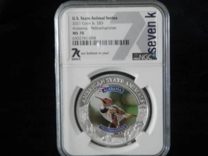 2021 Cook Islands Silber Alabama Yellowhammer 5 $ State Animal NGC MS 70 7k Metall - Bild 1 von 3