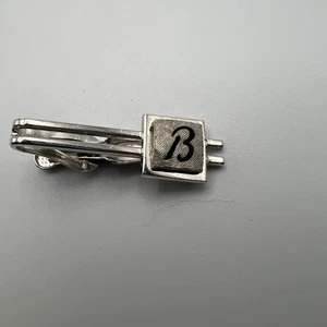 Vintage Swank Tie Clip Silver Tone Initial B Tie Bar - Picture 1 of 8