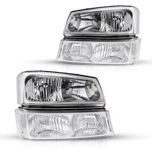 Headlight Assembly For 2003-2007 Chevy Silverado 1500 2500 HD Halogen Chrome - Picture 1 of 10
