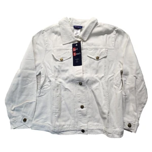 Neu mit Etikett Lord Isaacs Truckerjacke weiß M Petite Denim Langarm Outdoor #2297 - Bild 1 von 14