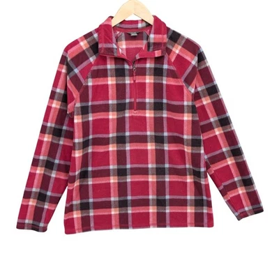 Suéter polar a cuadros Eddie Bauer para mujer púrpura rosa 1/4 cremallera manga larga talla M Foto 1 de 4