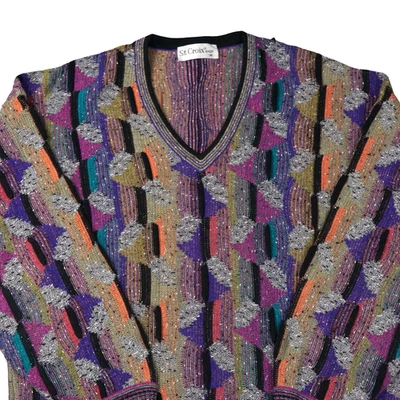 Vintage St Croix Sweater Mens Medium Biggie Cosby Coogi 90s Colorful Geometric - Image 1 of 4