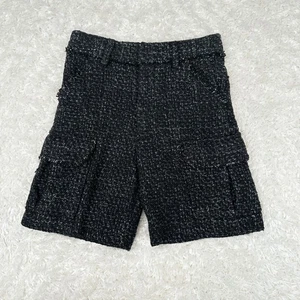 Zara Girl's 7 Black Tweed Cargo Shorts grunge Emo Textured Punk Rock - Picture 1 of 12