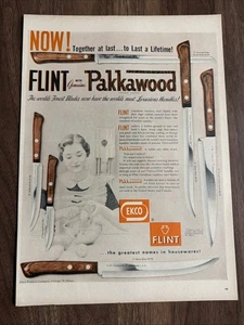 Flint Pakkawood Knives Print Ad Ekco Steak Cooks One Roast Slicer Paring Utility - Picture 1 of 4