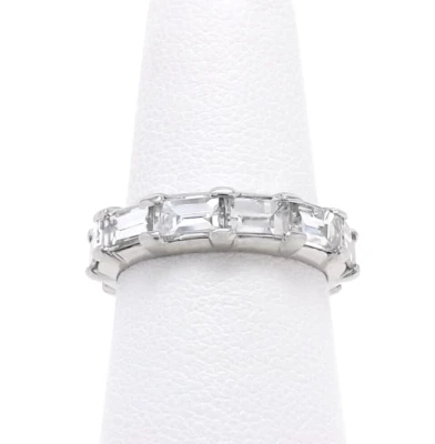 Platinum Emerald Cut Diamond Eternity Wedding Anniversary Band Ring Vintage - Image 1 of 4