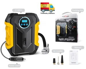 COMPRESOR INFLADOR BOMBA DE AIRE PORTATIL PANTALLA LUZ LED COCHE MOTO BICI BALON - Imagen 1 de 5